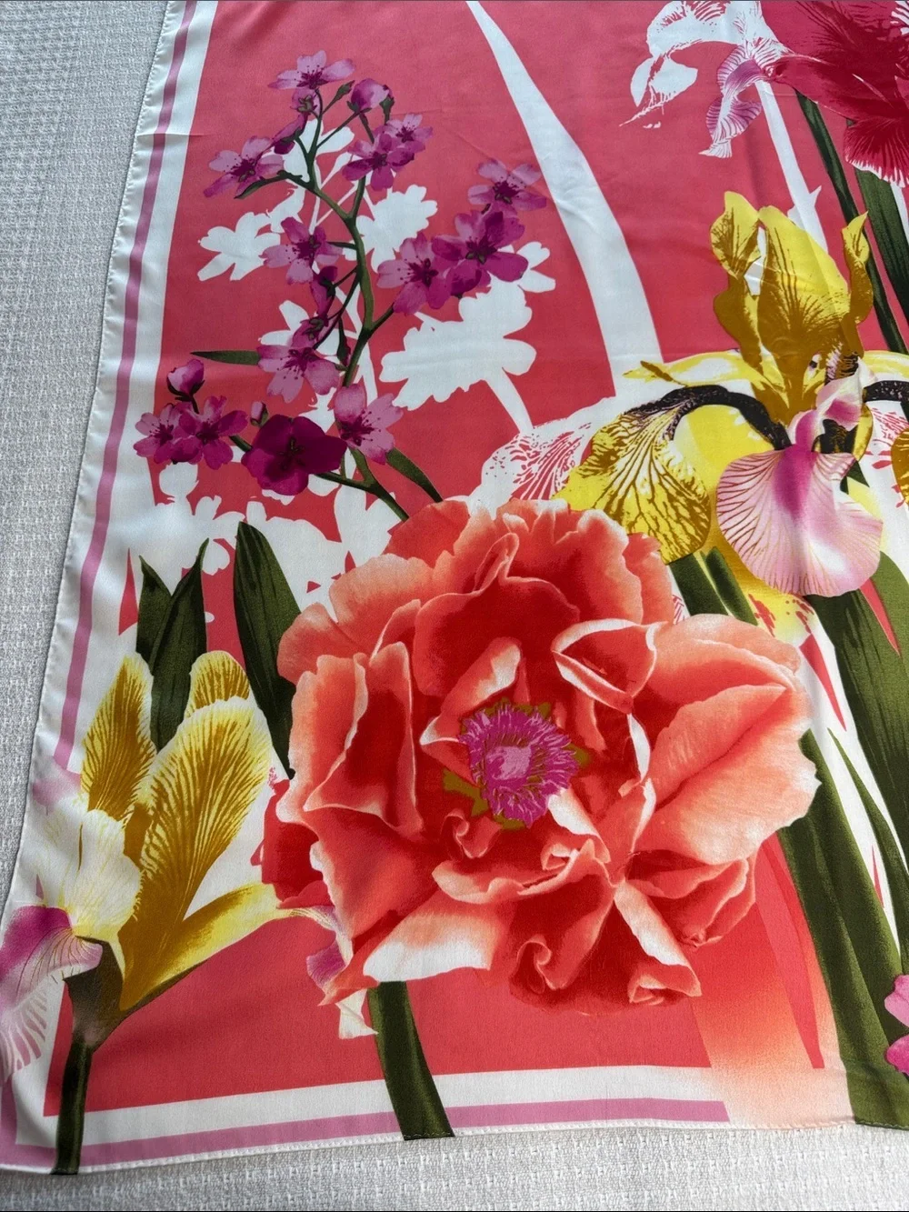 Collectioneighteen square floral print scarf pink, yellow, coral, orange, white